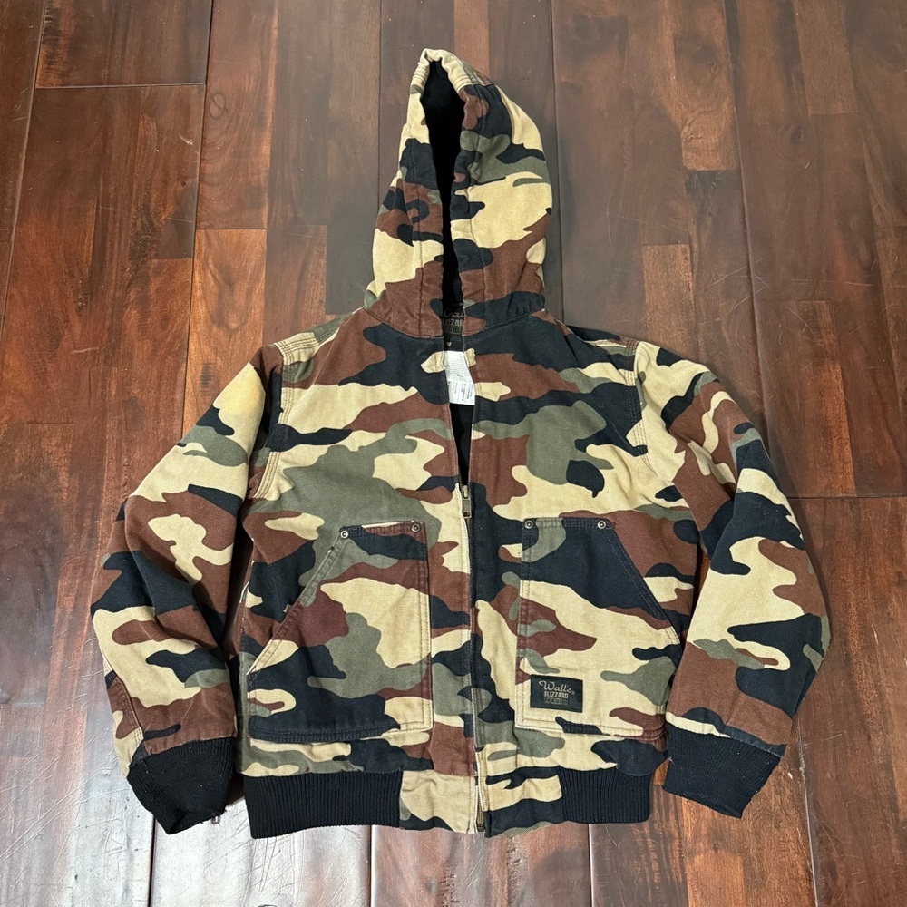 Walls Blizzard Pruf Jacket Youth L Camo Canvas Hooded Insulated Hunting Outdoor